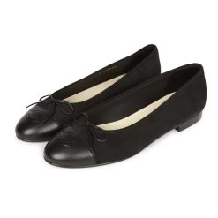 Chanel CC Black Suede And Leather Ballet Flats 39