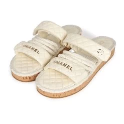 Chanel Rope Sandals White Lambskin Gold Hardware 41 EU
