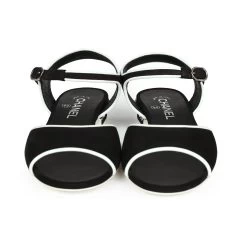 Chanel Slingback Sandals Black And White Suede And Lambskin Silver Hardware 37 EU -Online Bag Store C SH 240110 3 TC 01