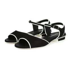 Chanel Slingback Sandals Black And White Suede And Lambskin Silver Hardware 37 EU