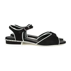 Chanel Slingback Sandals Black And White Suede And Lambskin Silver Hardware 37 EU -Online Bag Store C SH 240110 3 TC 05