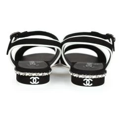 Chanel Slingback Sandals Black And White Suede And Lambskin Silver Hardware 37 EU -Online Bag Store C SH 240110 3 TC 06