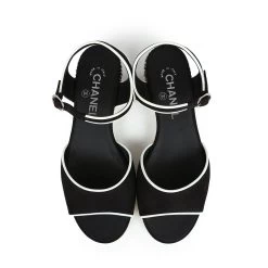 Chanel Slingback Sandals Black And White Suede And Lambskin Silver Hardware 37 EU -Online Bag Store C SH 240110 3 TC 07