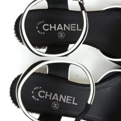 Chanel Slingback Sandals Black And White Suede And Lambskin Silver Hardware 37 EU -Online Bag Store C SH 240110 3 TC 08