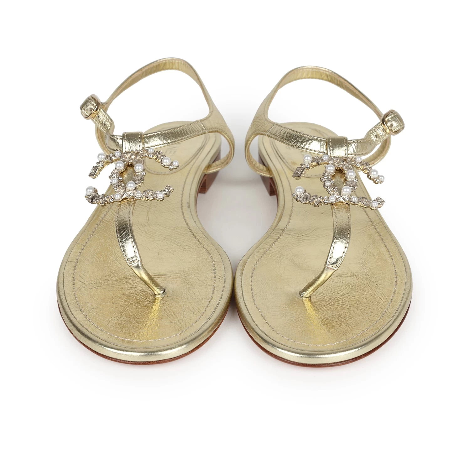 Chanel CC Jeweled Thong Sandals Gold Metallic 38C EU 4 Chanel CC Jeweled Thong Sandals Gold Metallic 38C EU - Image 2