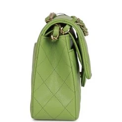 Chanel Small Classic Double Flap Green Caviar Light Gold Hardware -Online Bag Store C SM255 010323 1 03