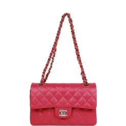 Chanel Small Classic Double Flap Fuchsia Caviar Light Gold Hardware -Online Bag Store C SM255 081122 1 07