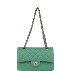 Chanel Small Classic Double Flap Bag Green Lambskin Light Gold Hardware -Online Bag Store C SM255 230310 2 07