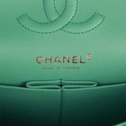 Chanel Small Classic Double Flap Bag Green Lambskin Light Gold Hardware -Online Bag Store C SM255 230310 2 08
