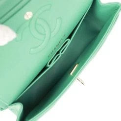 Chanel Small Classic Double Flap Bag Green Lambskin Light Gold Hardware -Online Bag Store C SM255 230310 2 09
