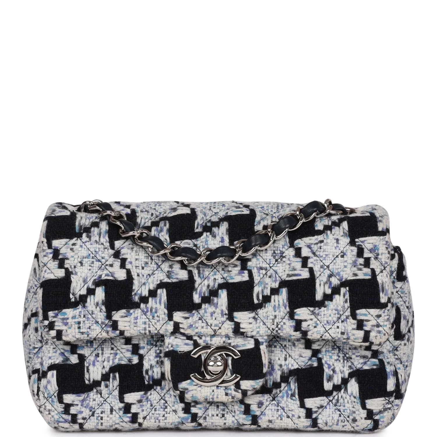 Pre-owned Chanel Mini Rectangular Flap Bag Blue Tweed Silver Hardware 3 Pre-owned Chanel Mini Rectangular Flap Bag Blue Tweed Silver Hardware