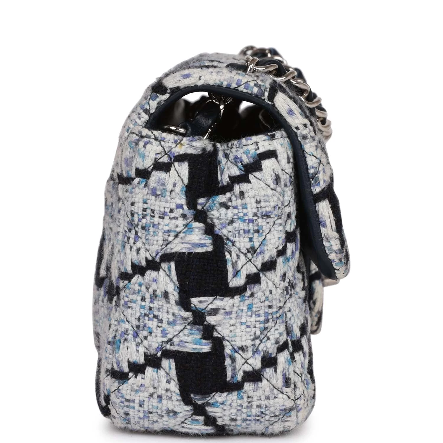 Pre-owned Chanel Mini Rectangular Flap Bag Blue Tweed Silver Hardware 5 Pre-owned Chanel Mini Rectangular Flap Bag Blue Tweed Silver Hardware - Image 3