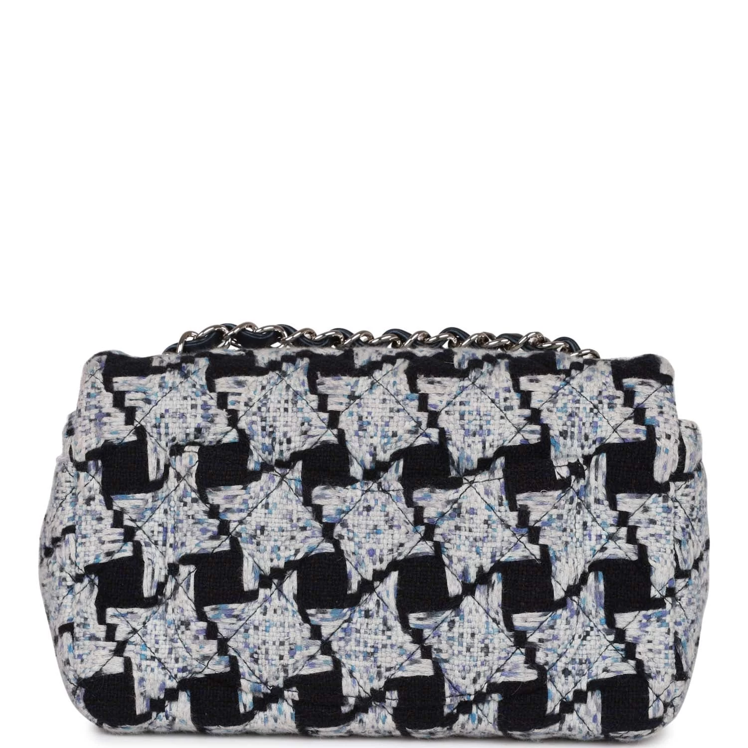 Pre-owned Chanel Mini Rectangular Flap Bag Blue Tweed Silver Hardware 6 Pre-owned Chanel Mini Rectangular Flap Bag Blue Tweed Silver Hardware - Image 4