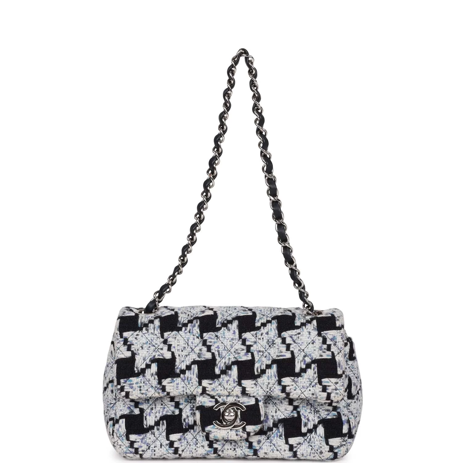 Pre-owned Chanel Mini Rectangular Flap Bag Blue Tweed Silver Hardware 9 Pre-owned Chanel Mini Rectangular Flap Bag Blue Tweed Silver Hardware - Image 7