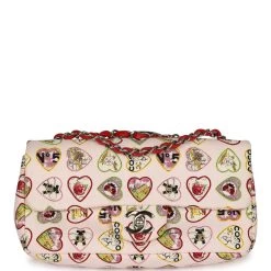 Pre-Owned Chanel Small Classic Coco Heart Motif Flap Bag Multicolor Canvas Silver Hardware