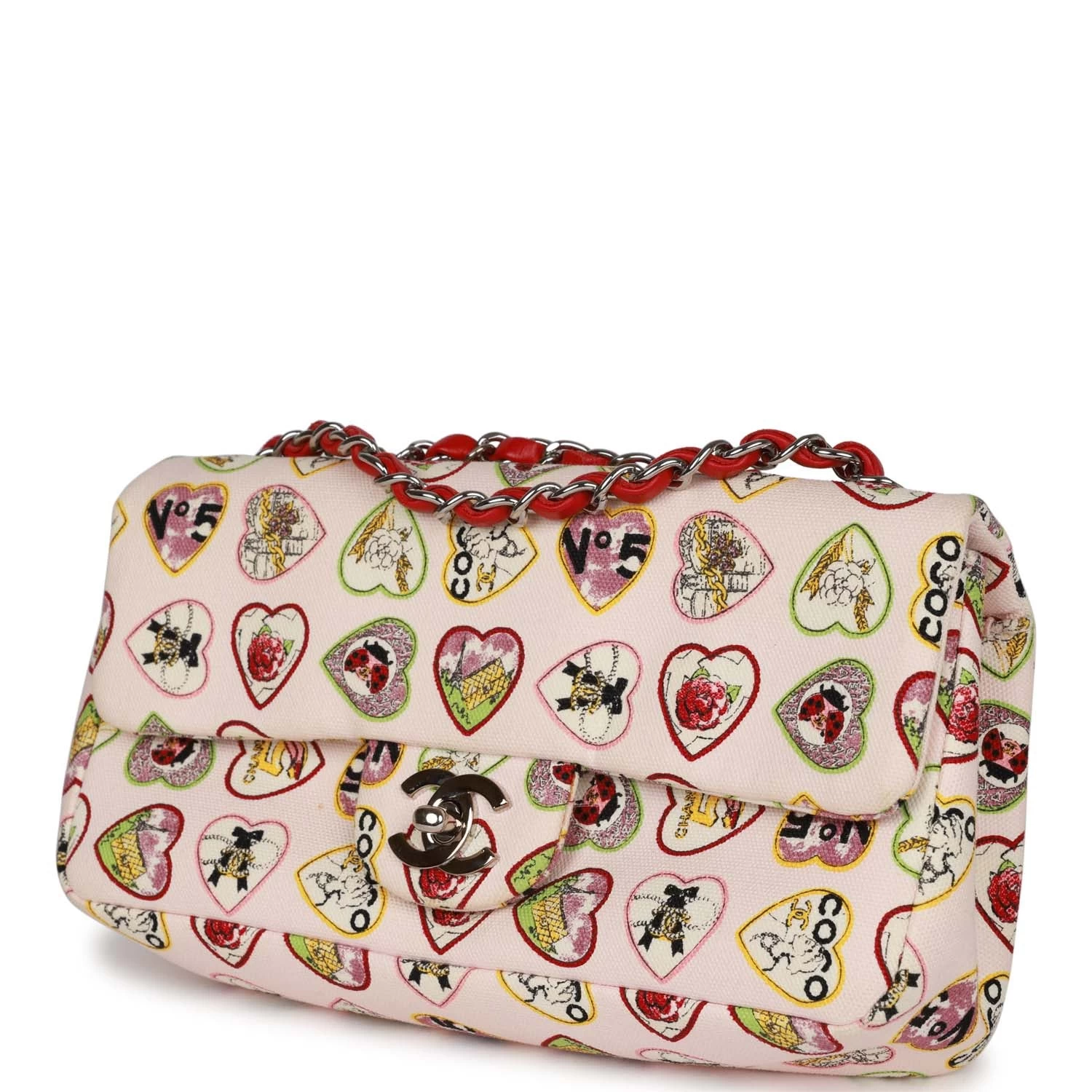 Pre-Owned Chanel Small Classic Coco Heart Motif Flap Bag Multicolor Canvas Silver Hardware 7 Pre-Owned Chanel Small Classic Coco Heart Motif Flap Bag Multicolor Canvas Silver Hardware - Image 5