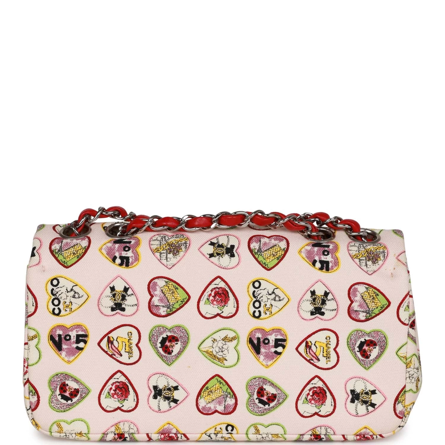 Pre-Owned Chanel Small Classic Coco Heart Motif Flap Bag Multicolor Canvas Silver Hardware 6 Pre-Owned Chanel Small Classic Coco Heart Motif Flap Bag Multicolor Canvas Silver Hardware - Image 4