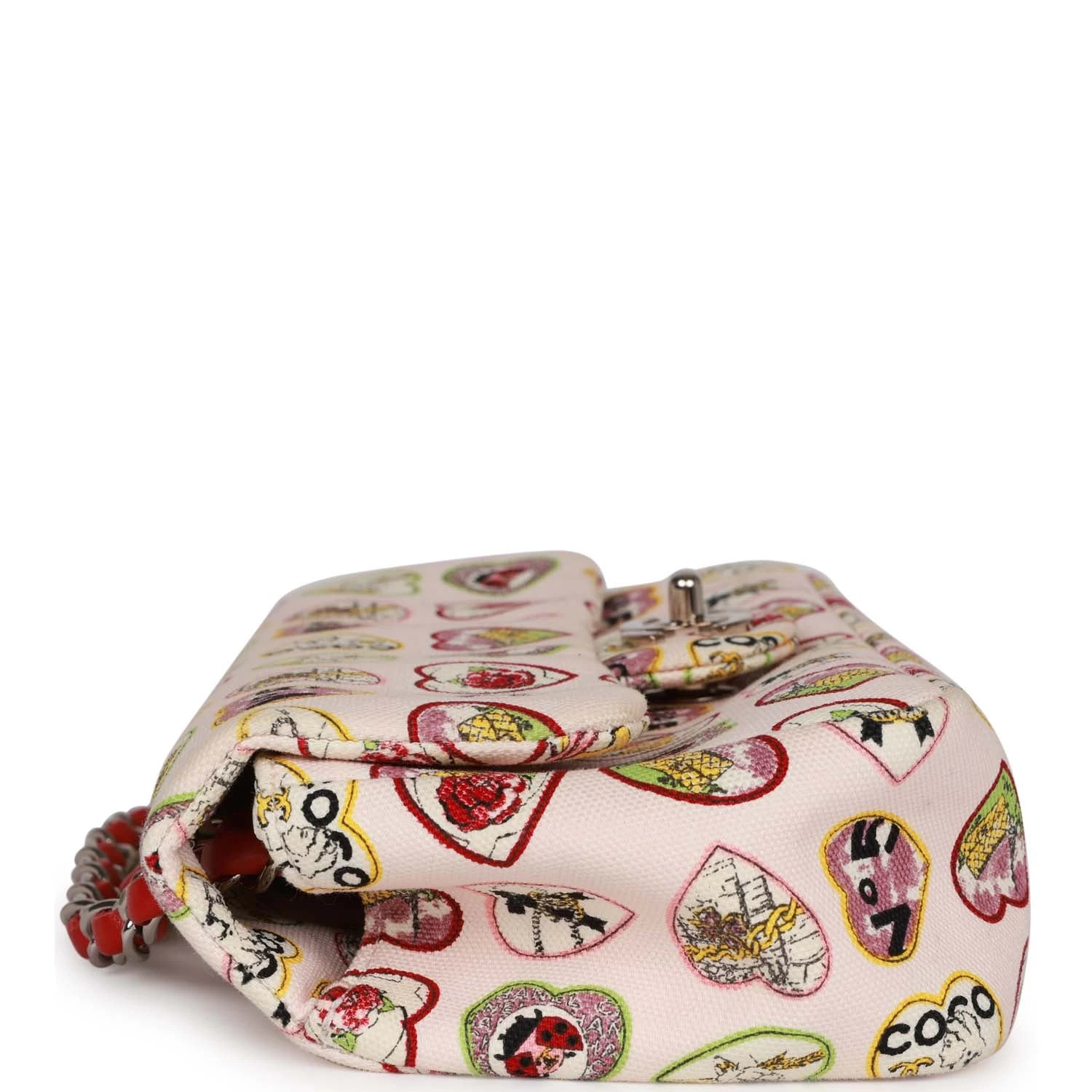 Pre-Owned Chanel Small Classic Coco Heart Motif Flap Bag Multicolor Canvas Silver Hardware 5 Pre-Owned Chanel Small Classic Coco Heart Motif Flap Bag Multicolor Canvas Silver Hardware - Image 3