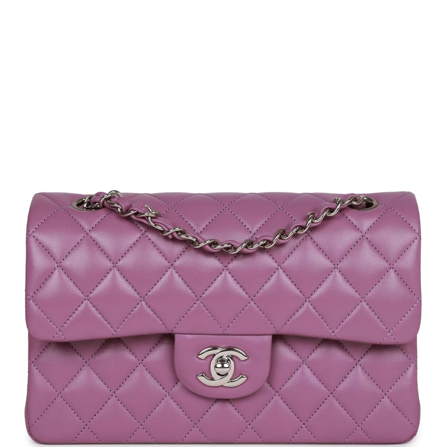 Chanel Small Classic Double Flap Bag Purple Lambskin Silver Hardware 3 Chanel Small Classic Double Flap Bag Purple Lambskin Silver Hardware