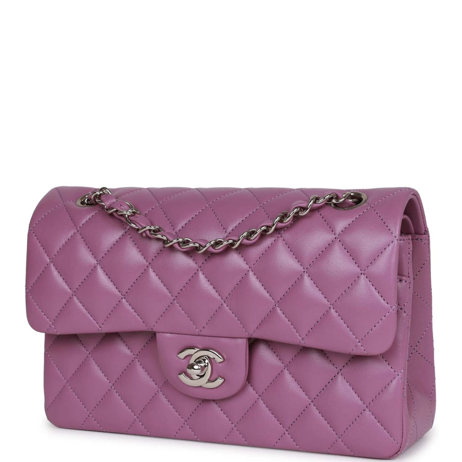 Chanel Small Classic Double Flap Bag Purple Lambskin Silver Hardware 7 Chanel Small Classic Double Flap Bag Purple Lambskin Silver Hardware - Image 5