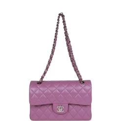 Chanel Small Classic Double Flap Bag Purple Lambskin Silver Hardware 17 Chanel Small Classic Double Flap Bag Purple Lambskin Silver Hardware -Online Bag Store C SM255 230519 1 07