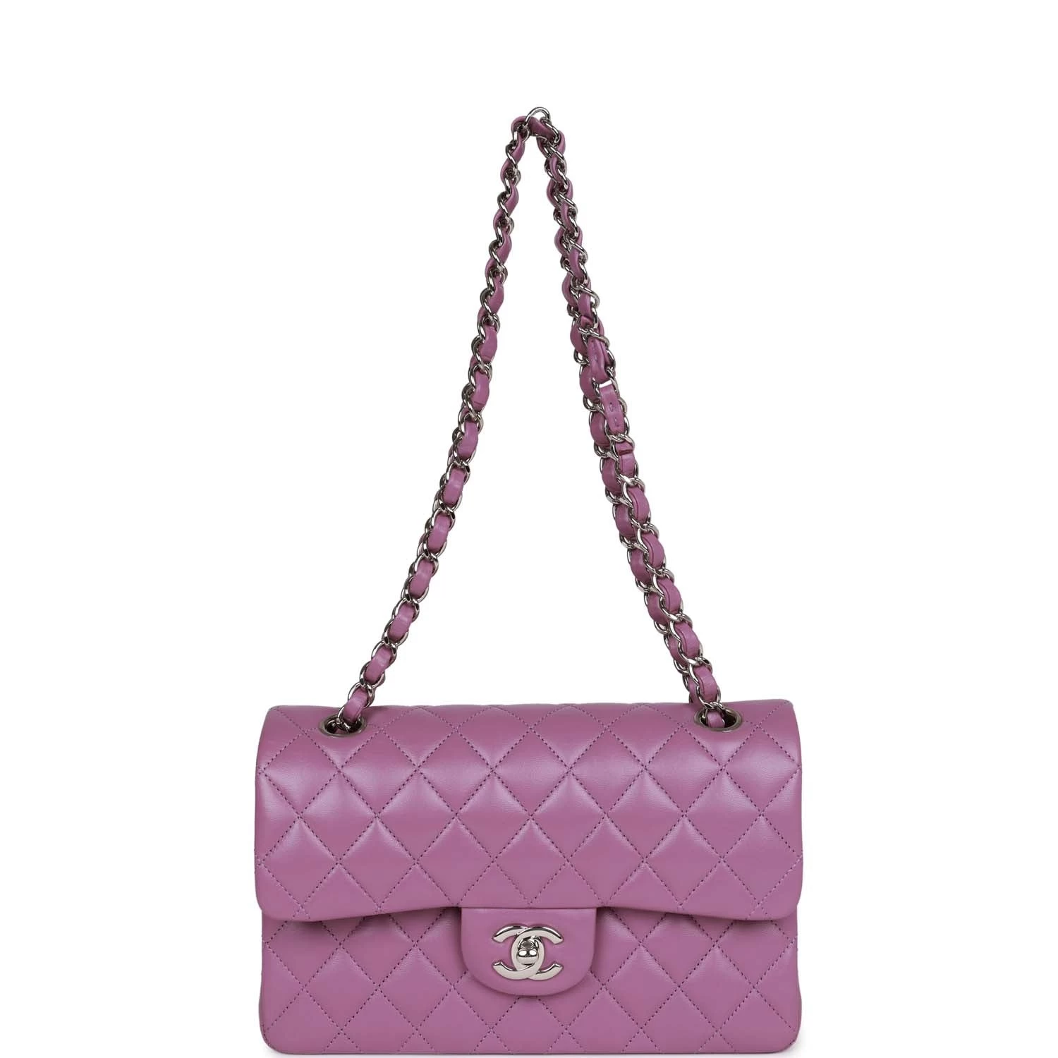 Chanel Small Classic Double Flap Bag Purple Lambskin Silver Hardware 9 Chanel Small Classic Double Flap Bag Purple Lambskin Silver Hardware - Image 7