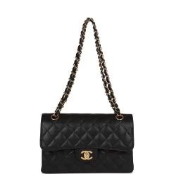 Chanel Small Classic Double Flap Black Caviar Gold Hardware -Online Bag Store C SM255 230623 1 07