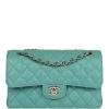 Chanel Small Classic Double Flap Turquoise Iridescent Caviar Light Gold Hardware