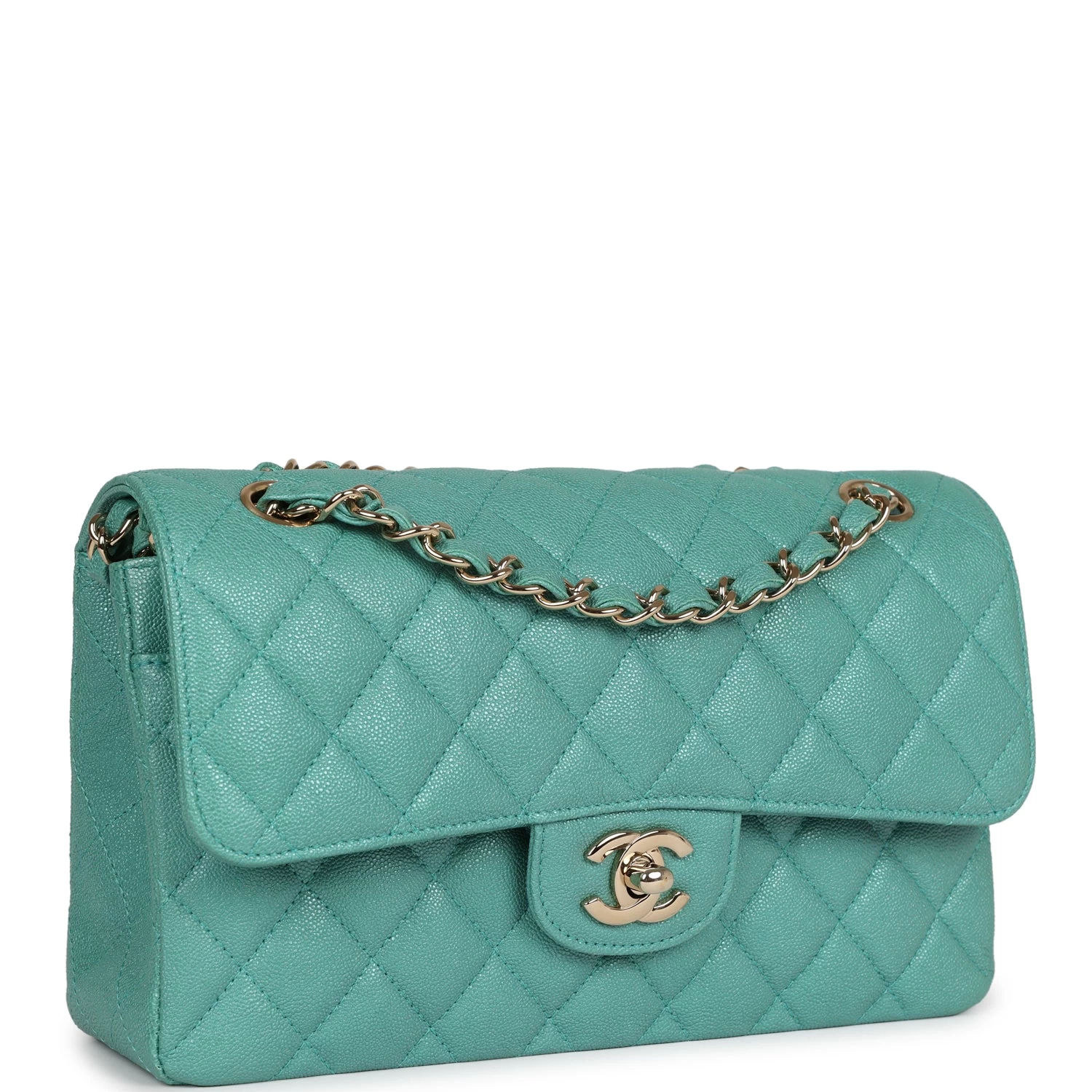 Chanel Small Classic Double Flap Turquoise Iridescent Caviar Light Gold Hardware 4 Chanel Small Classic Double Flap Turquoise Iridescent Caviar Light Gold Hardware - Image 2