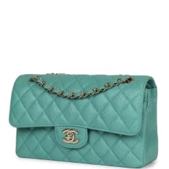 Chanel Small Classic Double Flap Turquoise Iridescent Caviar Light Gold Hardware 15 Chanel Small Classic Double Flap Turquoise Iridescent Caviar Light Gold Hardware -Online Bag Store C SM255 230825 1 CT 03