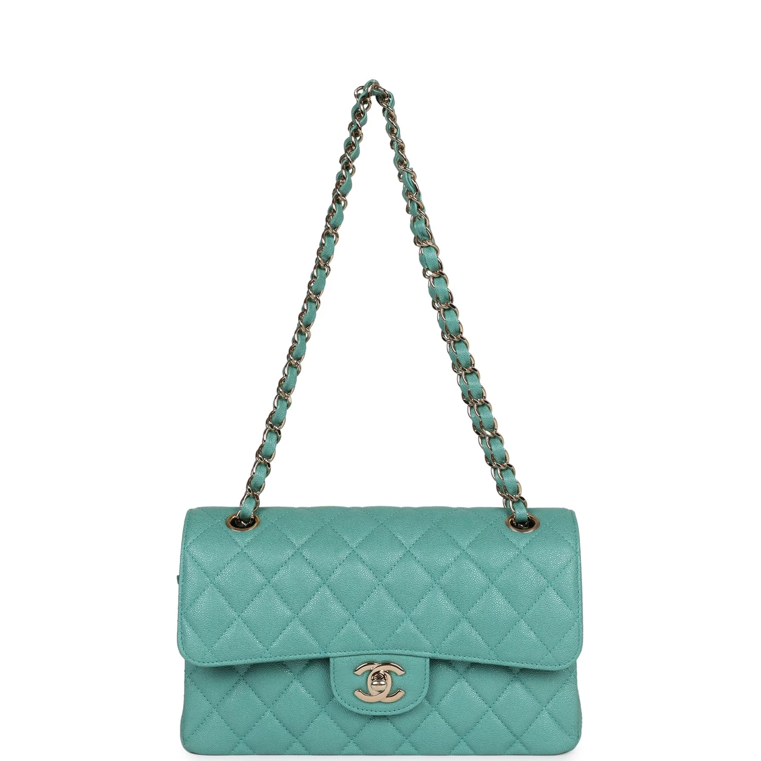 Chanel Small Classic Double Flap Turquoise Iridescent Caviar Light Gold Hardware 9 Chanel Small Classic Double Flap Turquoise Iridescent Caviar Light Gold Hardware - Image 7