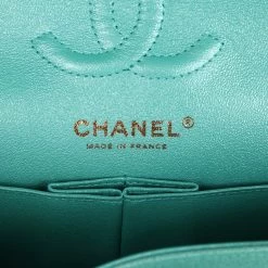 Chanel Small Classic Double Flap Turquoise Iridescent Caviar Light Gold Hardware 18 Chanel Small Classic Double Flap Turquoise Iridescent Caviar Light Gold Hardware -Online Bag Store C SM255 230825 1 CT 08