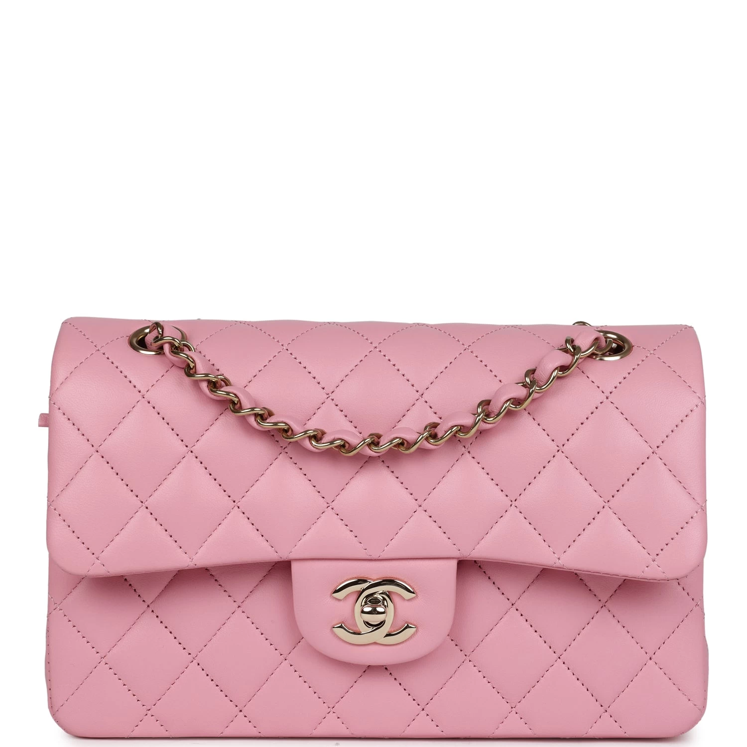 Chanel Small Classic Double Flap Dark Pink Lambskin Light Gold Hardware 3 Chanel Small Classic Double Flap Dark Pink Lambskin Light Gold Hardware