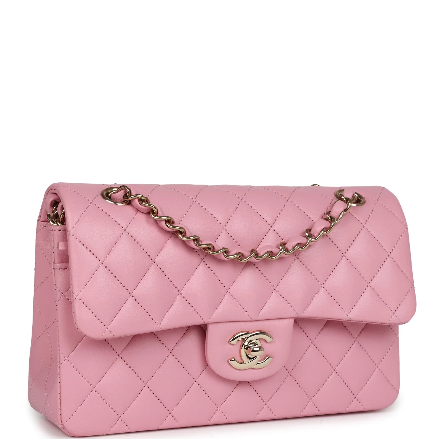 Chanel Small Classic Double Flap Dark Pink Lambskin Light Gold Hardware 4 Chanel Small Classic Double Flap Dark Pink Lambskin Light Gold Hardware - Image 2