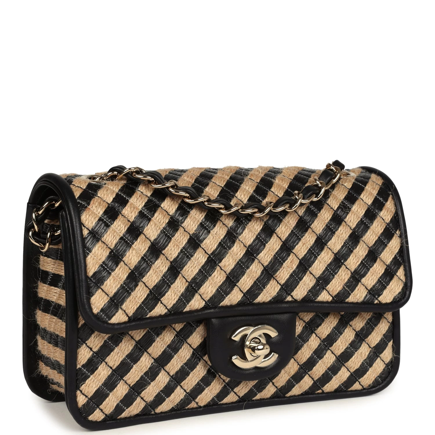 Chanel Small Urban Jungle Flap Beige And Black Stripe Raffia Jute Gold Hardware 4 Chanel Small Urban Jungle Flap Beige And Black Stripe Raffia Jute Gold Hardware - Image 2