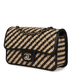 Chanel Small Urban Jungle Flap Beige And Black Stripe Raffia Jute Gold Hardware 16 Chanel Small Urban Jungle Flap Beige And Black Stripe Raffia Jute Gold Hardware -Online Bag Store C SM255 240125 1 03