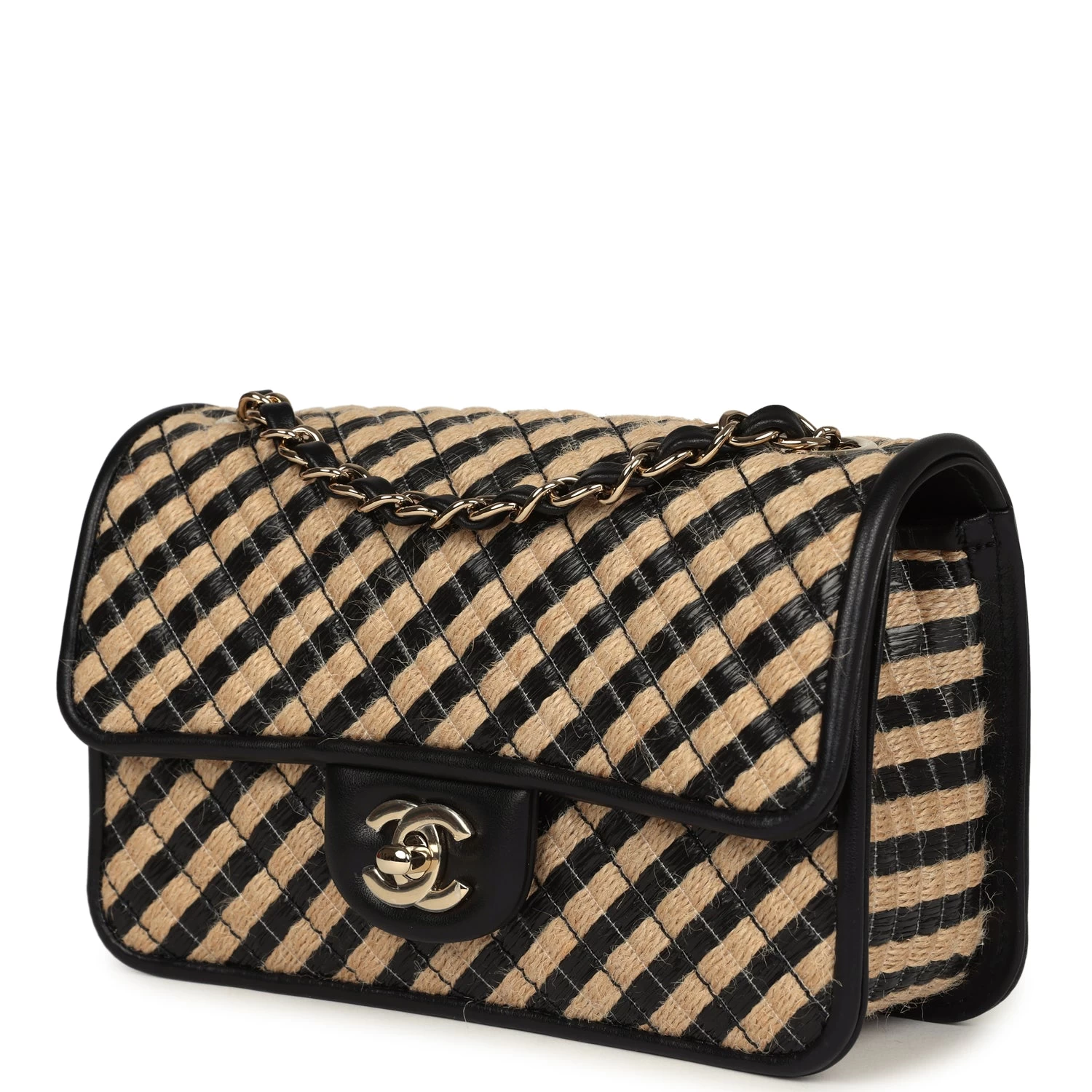 Chanel Small Urban Jungle Flap Beige And Black Stripe Raffia Jute Gold Hardware 7 Chanel Small Urban Jungle Flap Beige And Black Stripe Raffia Jute Gold Hardware - Image 5