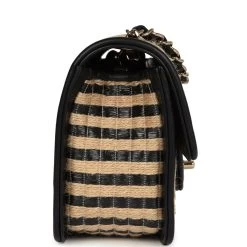 Chanel Small Urban Jungle Flap Beige And Black Stripe Raffia Jute Gold Hardware 14 Chanel Small Urban Jungle Flap Beige And Black Stripe Raffia Jute Gold Hardware -Online Bag Store C SM255 240125 1 04