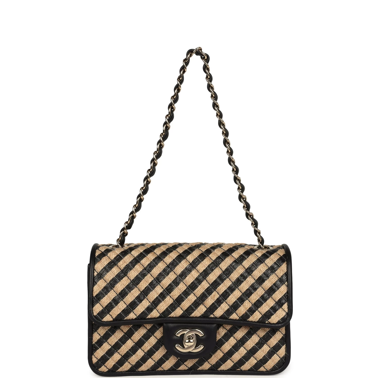 Chanel Small Urban Jungle Flap Beige And Black Stripe Raffia Jute Gold Hardware 9 Chanel Small Urban Jungle Flap Beige And Black Stripe Raffia Jute Gold Hardware - Image 7