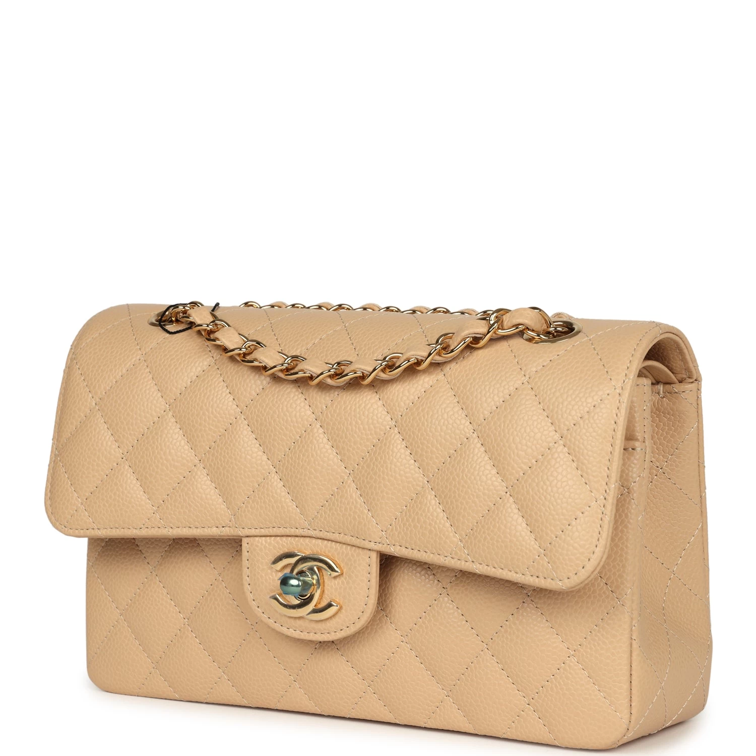 Chanel Small Classic Double Flap Bag Beige Caviar Gold Hardware 7 Chanel Small Classic Double Flap Bag Beige Caviar Gold Hardware - Image 5