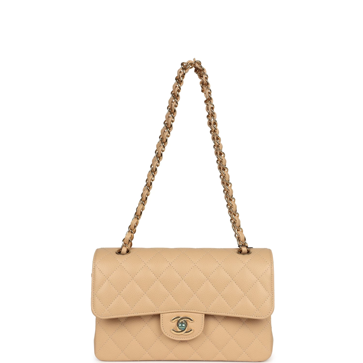 Chanel Small Classic Double Flap Bag Beige Caviar Gold Hardware 9 Chanel Small Classic Double Flap Bag Beige Caviar Gold Hardware - Image 7