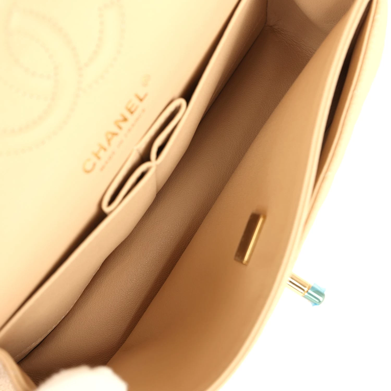 Chanel Small Classic Double Flap Bag Beige Caviar Gold Hardware 11 Chanel Small Classic Double Flap Bag Beige Caviar Gold Hardware - Image 9