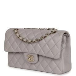 Chanel Small Classic Double Flap Bag Grey Lambskin Light Gold Hardware -Online Bag Store C SMN255 231027 1 03