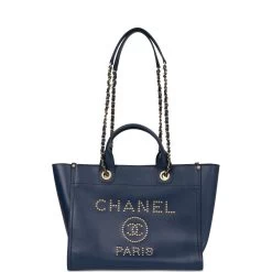 Pre-owned Chanel Small Deauville Shopping Bag Blue Caviar Antique Gold Hardware -Online Bag Store C TL 020823 1 01