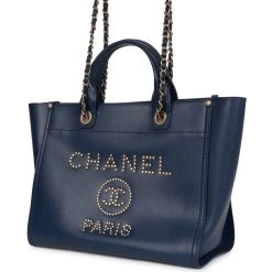 Pre-owned Chanel Small Deauville Shopping Bag Blue Caviar Antique Gold Hardware -Online Bag Store C TL 020823 1 06