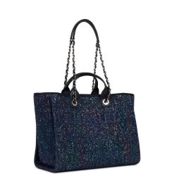 Chanel Large Deauville Shopping Bag Blue Sequin Boucle Silver Hardware -Online Bag Store C TL 051622 3 03