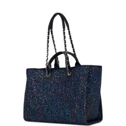 Chanel Large Deauville Shopping Bag Blue Sequin Boucle Silver Hardware -Online Bag Store C TL 051622 3 06