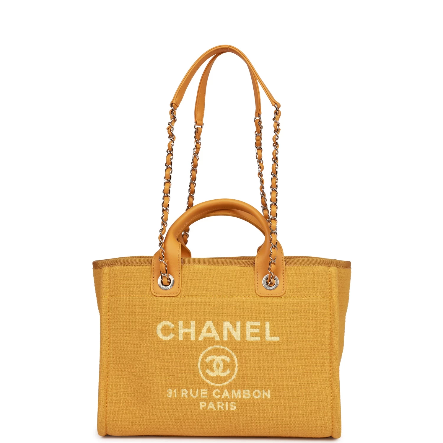 Chanel Small Deauville Shopping Bag Dark Yellow Boucle Light Gold Hardware 3 Chanel Small Deauville Shopping Bag Dark Yellow Boucle Light Gold Hardware