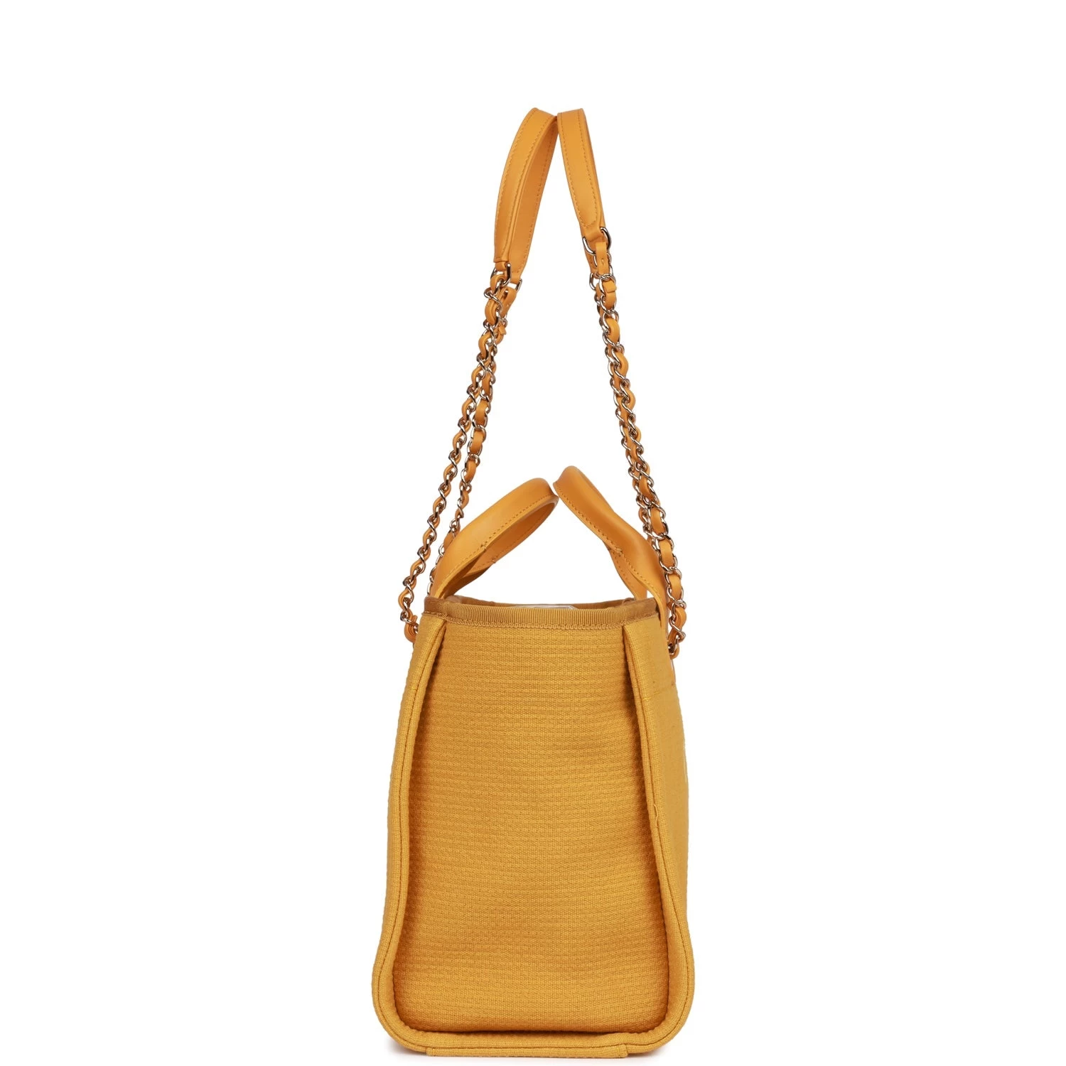 Chanel Small Deauville Shopping Bag Dark Yellow Boucle Light Gold Hardware 5 Chanel Small Deauville Shopping Bag Dark Yellow Boucle Light Gold Hardware - Image 3