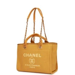 Chanel Small Deauville Shopping Bag Dark Yellow Boucle Light Gold Hardware 15 Chanel Small Deauville Shopping Bag Dark Yellow Boucle Light Gold Hardware -Online Bag Store C TL 080422 2 05